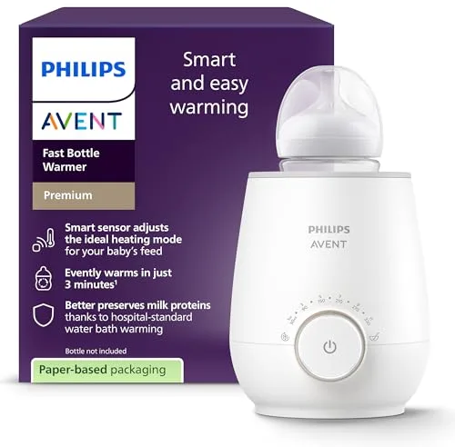 Philips Avent Premium Calientabiberones rápido- Control de temperatura inteligente, calienta uniformemente sin puntos calientes, sistema al baño maría de calidad hospitalaria, SCF358/00