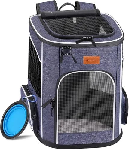morpilot Mochila Transportín Perro, Mochila Transportín Gato Bien Ventilado con Correa de Seguridad Interior, Bolsa de Transporte para Para Gatos y Perros Pequeños (13*11*16.5 inch) + Tazón Plegable