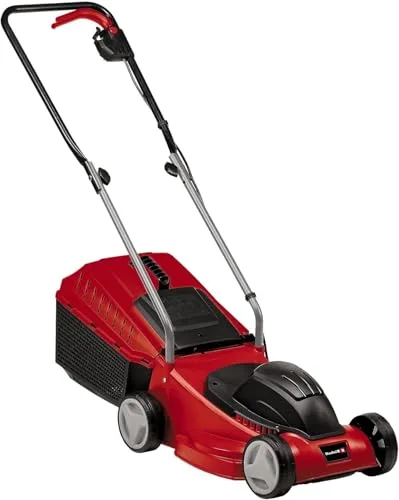 Einhell Cortacésped eléctrico 1000 W, 32 cm de Ancho de Corte, 30 L, Ajuste de la Altura de Corte en 3 Pasos, Carril guía Plegable, Ruedas para Salvar el césped, Color Rojo/Negro