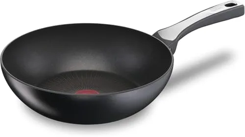 Tefal Unlimited On - Wok de 28 cm, Apto inducción, antiadherente, revestimiento titanio, Thermo-signal, apto lavavajillas y horno, acero inoxidable