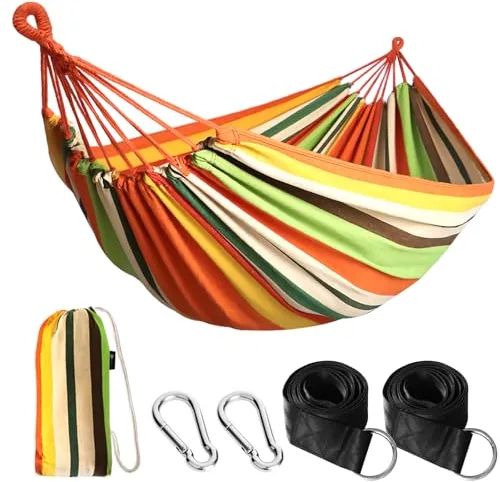 Anyoo Hamaca de Algodón para Jardín al Aire Libre con Tela Cómoda y Correas Amigables con los árboles para Colgar, Duradero y Portátil Hamaca con Bolsa para Exterior/Interior, Terraza, Patio, Camping