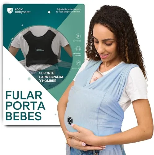 Koala Babycare Portabebés fácil de llevar - Soporte ergonómico certificado - Portabebés elástico multiusos adecuado hasta 9 kg - Portabebés para recién nacido - Azul claro - Diseño registrado