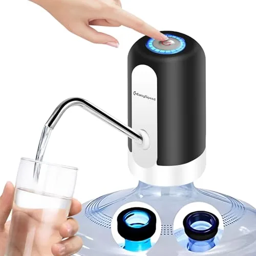 EASYSPEED Dispensador de Agua Fría Automático, 1200 mAh Eléctrico USB Bomba Grifo de Agua, Eléctrica Portátil con 2 Adaptadores para Botellas y Garrafas de 3,5,8,10,13,15,18 litros,Negro