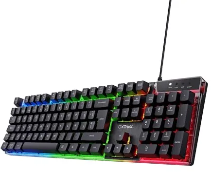 GXTrust 835 Azor Teclado Retroiluminado, Disposición QWERTY Español, LED Iluminación, Teclado Alámbrico Gaming para Windows, Mac, PC, Ordenador, Portátil - Negro