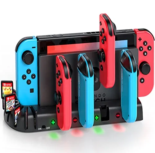 KDD Cargador Mandos Switch para Nintendo Switch/OLED Joy-con, Cargador para Nintendo Switch con 8 Ranuras de Juego, Carga Switch/OLED con Indicador LED Accesorios para Swtich/OLED