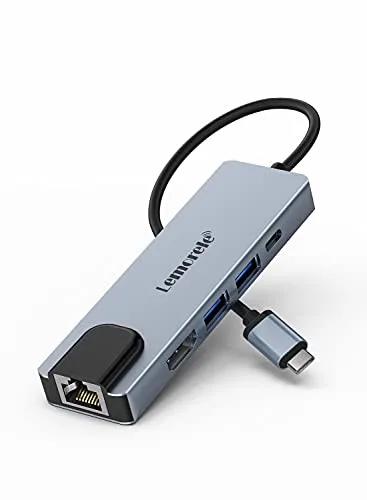 Lemorele Hub USB C con Ethernet, Adaptador USB C 5 en 1, Adaptador multipuerto con 4K HDMI, Ethernet LAN RJ45, 2 USB 3.0, PD 100W, Dock USB C para MacBook Pro/Air, ChromeBook, Switch, etc
