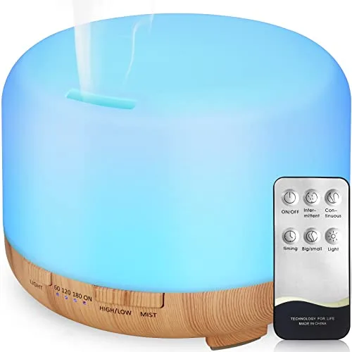 Hianjoo Aroma Diffuser Humidificador 450ml Humidificador Ultrasónico Aromaterapia Lámpara LED Colorida con Función Control Remoto para Yoga Salon SPA Vivir,Dormir, Bañarse, Hotel, Marrón
