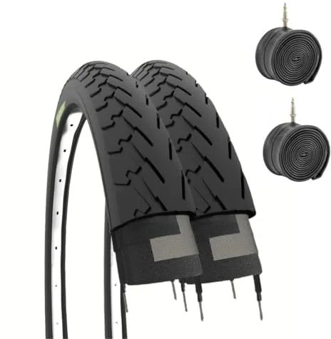 Ecovelò 2 neumáticos Negros 700 x 35 C (37-622) + cámaras de Aire para Bicicleta de Ciudad de Trekking 700 x 35 28 1 5/8 3/8