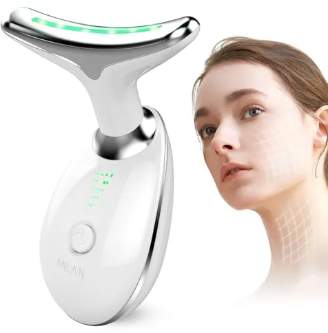 ANLAN Masajeador Cara Cuello Antiarrugas Masajeador Facial Reafirmante Mujer con Calor Luz LED EMS Lifting para Aclarar Líneas del Cuello (45°C)