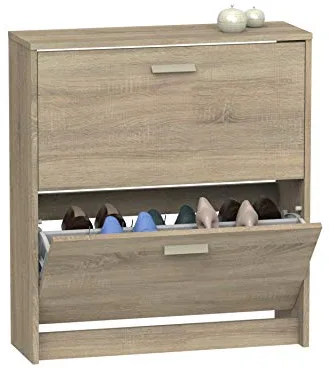 MUEBLES PITARCH | Zapatero Recibidor Mueble Auxiliar Estrecho 2 Puertas para Entrada Roble Cambrian, 12 Pares de Zapatos, 82x74x25cm, Colección Tibet