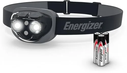 Energizer Vision HD+ 360 Lumen Linterna Frontal LED, Negro Medianoche, Resistente Agua IPX4, Luz LED Brillante, Camping Senderismo Carrera Outdoor Trekking, Pilas Incluidas, Ajustable