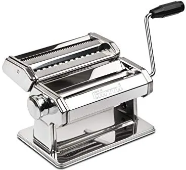 Girmi IM90 Máquina de Pasta Manual, Laminadora 15 cm, 9 Ajustes de Grosor 0,3-3,5 mm, 3 Cortes (Lasaña, Tagliatelle, Espaguetis), Acero Inox, Rodillos Aluminio, Manivela y Mordaza