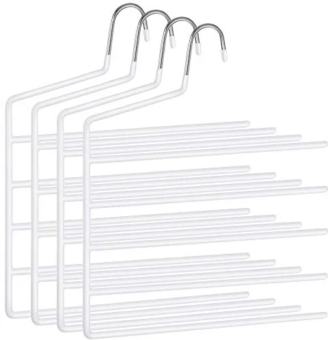 SONGMICS Percha para Pantalones múltiple, Paquete de 4, Percha Abierta, Ahorra Espacio, Organizador Antideslizante, Resistente con 5 Barras para Vaqueros, Toallas y Bufandas, Blanco CRI034W02