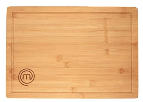 MasterChef Tabla de Cortar Cocina, Madera Corte en Bambu para Cortar Carne, Verduras, Quesos, Embutidos y mas, Grande y Gruesa (39cm x 27cm x 3cm) con Ranura para Jugos, Alimentos Seguros