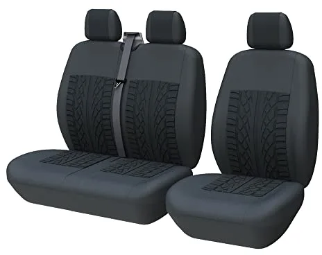 TOYOUN Juego de Fundas de Asientos para Furgonetas y Camiones de 1 + 2 plazas, Fundas Asientos Coche Universales,Poliéster Protector Cubre Asiento Coche Delantero Accesorios de Automóvil,Negro