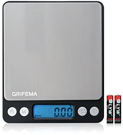 GRIFEMA - Báscula De Cocina Con Pantalla LCD, Digital, Balanza Con Tapa, Acero Inoxidable (Exclusivo En Amazon), 0.05 - 500 g
