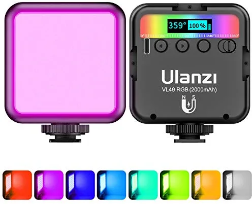 Luz de Relleno Led para Vídeo, Fotografia, ULANZI VL49 RGB, Ajustable 2500-9500K, 2000 mAh Incorporada Batería, Lámpara Iluminación Continua para DSRL Cámara