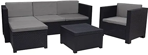 SP Berner - Shaf - Manhattan | Set Muebles de Salon Exterior - Conjunto Muebles Jardin Exterior 5 Plazas | Fabricado en España con Materiales Reciclados - Color Grafito