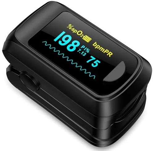 HealthTree Oximetro dedo, pulsioximetro de dedo, Saturador oxigeno dedo, Mit OLED-Display, Halsband und 2 AAA-Batterien