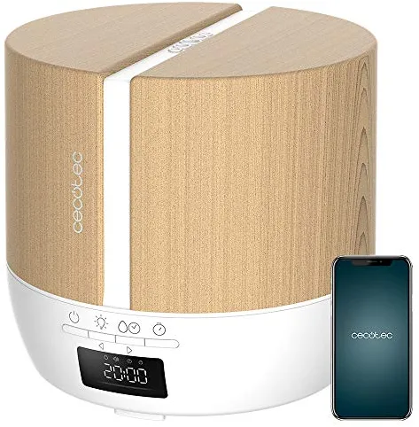 Cecotec Difusor de aromas PureAroma 550 Connected White Woody. Capacidad 500ml, Pantalla LED, Altavoz, Control por bluetooth, App, Temporizador 12h, 3 Modos de funcionamiento, Cobertura 30m2