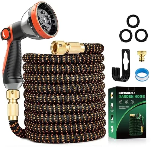 Yofidra Manguera Jardin 15M/50FT - Manguera Extensible con 10 Boquillas de Patrón de Pulverización Conector de Latón Tela 3750D Manguera de Alta Resistencia con Núcleo de Látex de 3 capas