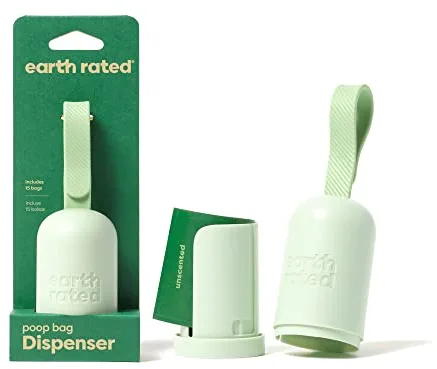 Earth Rated Portabolsas para heces de perro con bolsas, resistente y a prueba de fugas, sin aroma, 1 dispensador y 15 bolsas