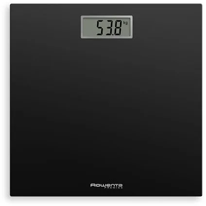 Rowenta Premiss - Báscula de baño con Pantalla LCD, diseño fino de 2cm de alto, hasta 150 kg y 100 gr precisión, encendido y apagado automático, Negro BS1400