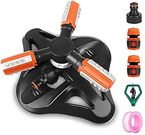 KAHEIGN Rociador De Jardín, 3 Brazos 360° Rotación Automática Ajustable Aspersores De Agua Para Jardín Sistema De Riego De Césped Para Garden Park Yard - Con Conectores Rápidos Y Cabezal De Rociador