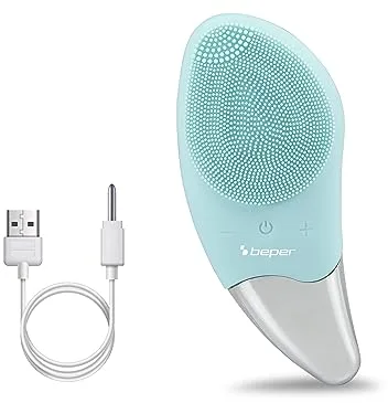 BEPER P302VIS002 Cepillo de limpieza facial, 5W, Silicona, Impermeable, Tecnología sónica, Recargable mediante cable USB, Batería, Ideal para todo tipo de piel, Azul
