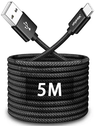 CLEEFUN Cable USB C 5M Largo, USB2.0 Cable Tipo C Carga Rapida 5 Metros para iPhone 17 16 15 Pro Max, para Mando PS5, Galaxy S25 S24 S23 Ultra A16 A56 A26