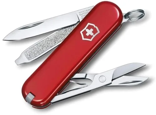 Victorinox, Classic SD, Navaja Multiuso Suiza, Cuchillo bolsillo, Regalo, 7 Funciones, Hoja pequeña, Lima de uñas, Rojo