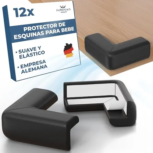 Hoffenbach 12 x Protector de Esquinas para Bebé – Protectores de Seguridad en Espuma para Bordes de Muebles y Mesa – Protección Infantil Autoadhesiva para Bebés y Niños en el Hogar - Negro