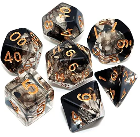 CREEBUY Juego de 7 Dados Poliédricos para Dungeon and Dragons, D&D RPG, Pathfinder y Juegos de Mesa - Mezcla Transparente, Color Negro