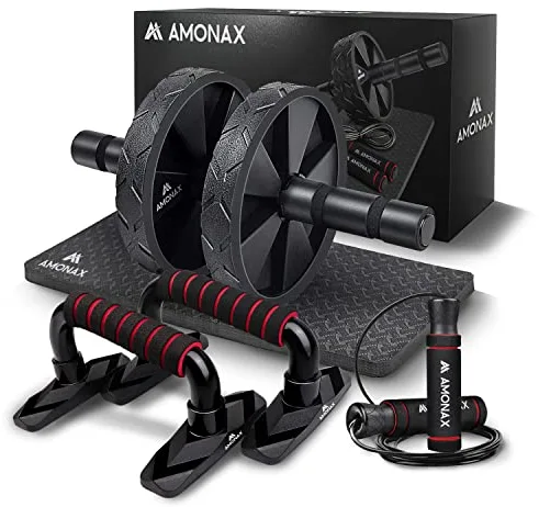 Amonax - Rodillo de rueda para abdominales con alfombrilla grande para ejercitar abdominales, doble rueda con modos de entrenamiento de fuerza dual en el gimnasio en casa (Negro Set Combinado 3 En 1)