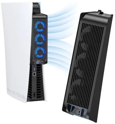 KIWIHOME Ventilador de refrigeración para accesorios PS5, ventilador silencioso actualizado con 3 ventiladores y USB externo para PS5 Digital/Ultra HD Consola, No para PS5 Slim(Negro)