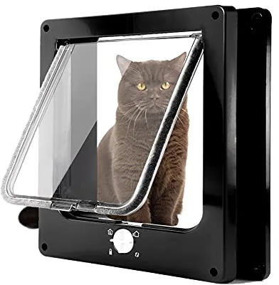 Puerta para Gatos y Perros, Gateras con Cierre Magnético de 4 Vías y Túnel Fácil Instalación (Negro, M)