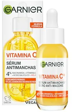 Garnier Vitamina C Sérum Antimanchas de Día con 4% de [Vitamina C + Niacinamida + Ácido Salicílico + Melasyl™]. Nº 1 del mundo. Reduce el 70% de las manchas oscuras en 5 días. 30 ml