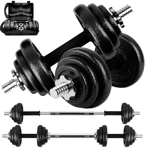 unycos - Par de Mancuernas Ajustables y Antideslizantes con Barra de Conexión【20 kg】E-Book y Maletín, Discos de Hierro con Tuercas Seguras, Gimnasio en Casa, Fitness (Iron Transformer)