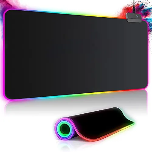 Realky Alfombrilla de Ratón RGB, 800×300mmTapete de Juego Extra Grande, Alfombrilla Raton LED 14 Efectos de Iluminación Impermeable Antideslizante, Alfombrilla Ratón Gaming para Gamers, PC y Portátil