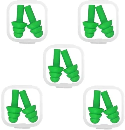 5 Pares Tapones de Oídos de Silicona Reutilizables, Reducción de Ruido, Impermeables para Natación, Dormir, Trabajar, Estudiar y Lugares Ruidosos - Verde