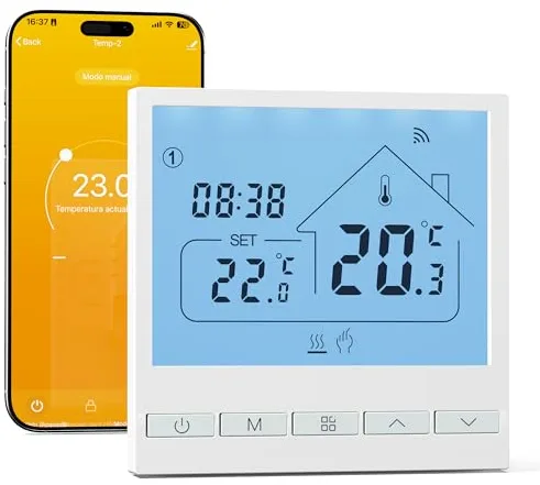 Beok Termostato Calefaccion WiFi para Caldera.Termostato con Alexa Control Vocal termostato Tuya Programable Inalámbrico Digital Inteligente para Calefacción Agua y Gas.Termostato Ambiente Integrado
