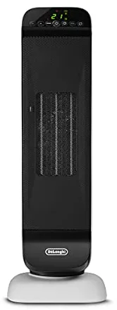 De'Longhi Termoventilador Cerámico de Torre, Calentamiento Rápido con 2 Niveles, Mando a Distancia, Temporizador 24h, Giratorio, Función Eco, Termostato de Seguridad, 2000W, HFX25S20, Blanco/Negro