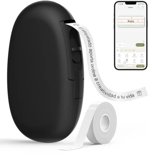SUPVAN E10 Etiquetadora Bluetooth con Etiquetas 6m Continua Impermeable, App Versátil con 30+ Fuentes 600+ Íconos, para el Hogar, la Cocina, la Escuela y la Oficina, Negro