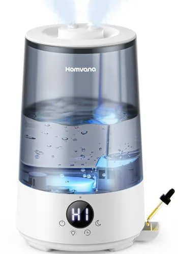 Homvana Humidificador Bebes Mocos y Tos, 3.6L Cool Mist 16dB Silencioso (SilentSpray), Top-Fill 34 Horas de Funcionamiento, con Bandeja de Aroma, BPA Free Bebés y Plantas, 7 Color Light, Sleep Mode