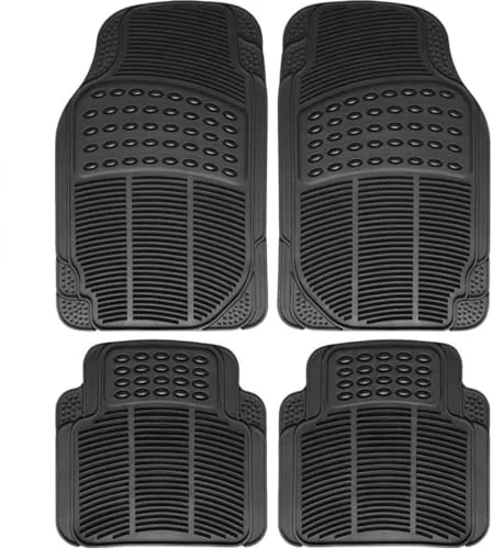 AUTOZOCO Alfombrillas de Goma Universales para Coche, Diseño Antideslizante, Alfombrilla Lavables, Alfombrillas automóvil Ajustables, Delanteras 71x44 cm, traseras 43x42.5 cm, Apto para Cortar