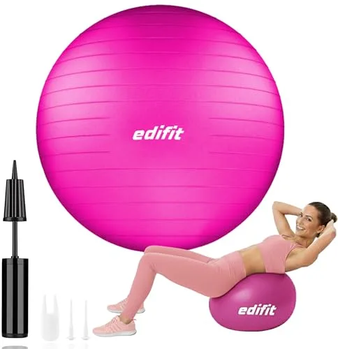 EDIFIT, Pelota de Pilates, 55,65 y 75, Ejercicio en Casa, Incluye Hinchador, Fitball, Embarazadas, Accesorios Yoga, Gimnasio, Varios Tamaños (65cm, Rosa)