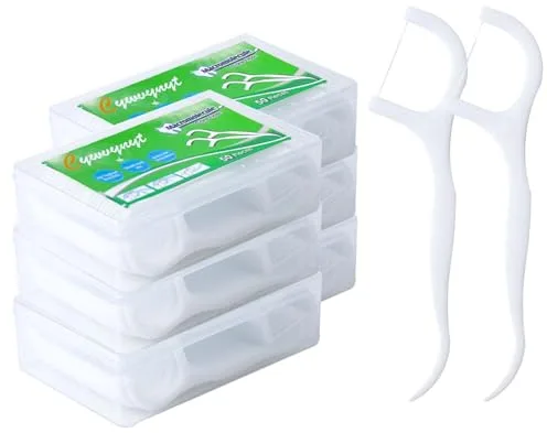 Hilo dental 300 piezas de palillos de hilo dental con soporte para palillos de dientes, alambre de dientes, palillos de hilo dental desechables/palillos de limpieza de dientes (300 unidades)