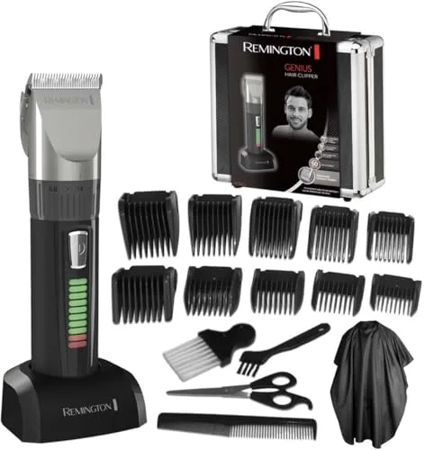 Remington Máquina de Cortar Pelo Hombre cuchillas cerámica autoafilables, 0,8-40 mm Genius corte profesional, 10 peines guía, funcionamiento cable/batería, recargable, inalámbrico, litio HC5811