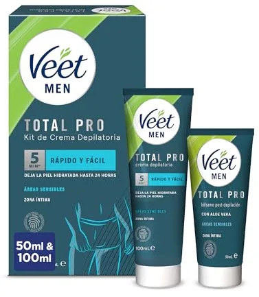 Veet Men Kit de Depilación para Zonas Íntimas del Cuerpo, Crema Depilatoria Hombre y Bálsamo Post-Depilación, Color Gris, Juego de 2 piezas