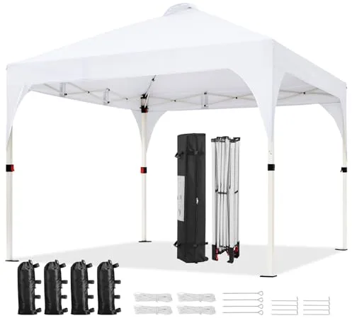 Yaheetech Carpa Plegable 3x3m Cenador de Jardín Impermeable para 8-10 Personas,con Ventilacion y Bolsa de Transporte, Ideal para Playa y Camping Blanco